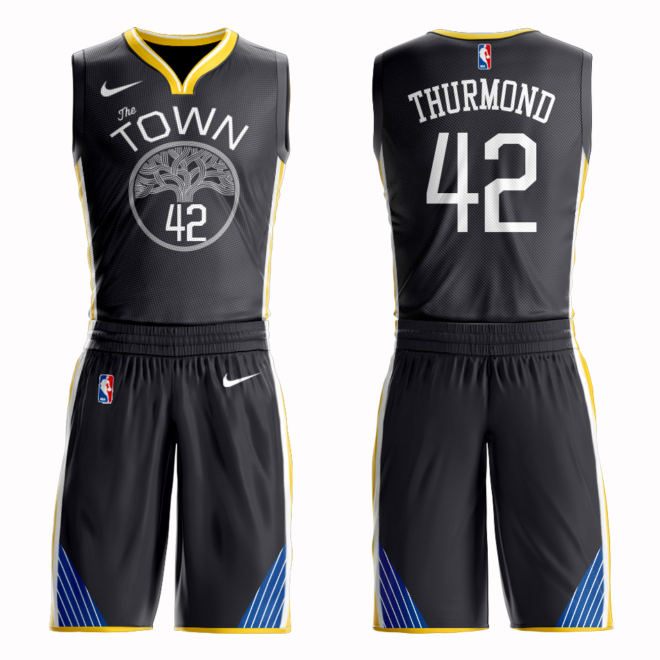Men 2019 NBA Nike Golden State Warriors 42 Thurmond black Customized jersey